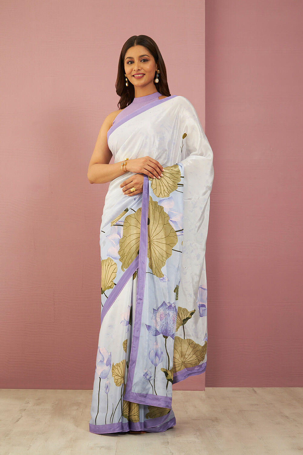 Purple Printed Viscose Crepe Saree image number null