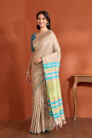 Beige Pure Tussar Silk Bhagalpur Woven Saree thumbnail image number null