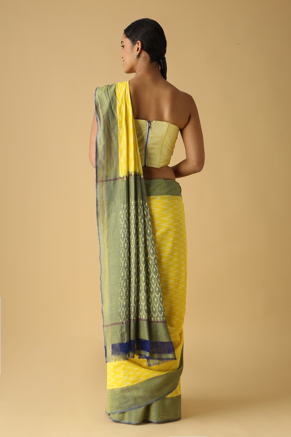 Light Yellow Pure Cotton Pochampalli Ikat Saree image number null