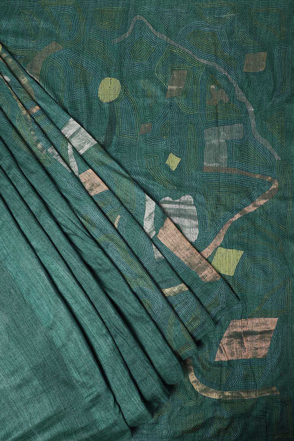 Dark Pure Green Silk Tussar Jamdani image number null