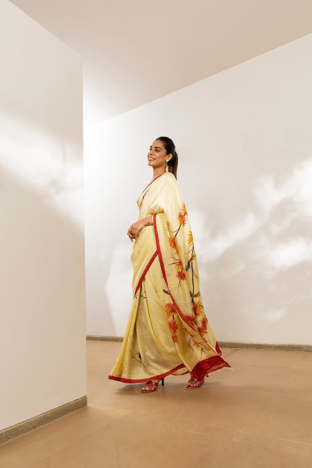 Light Orange Pure Silk Hand Painted Saree image number null
