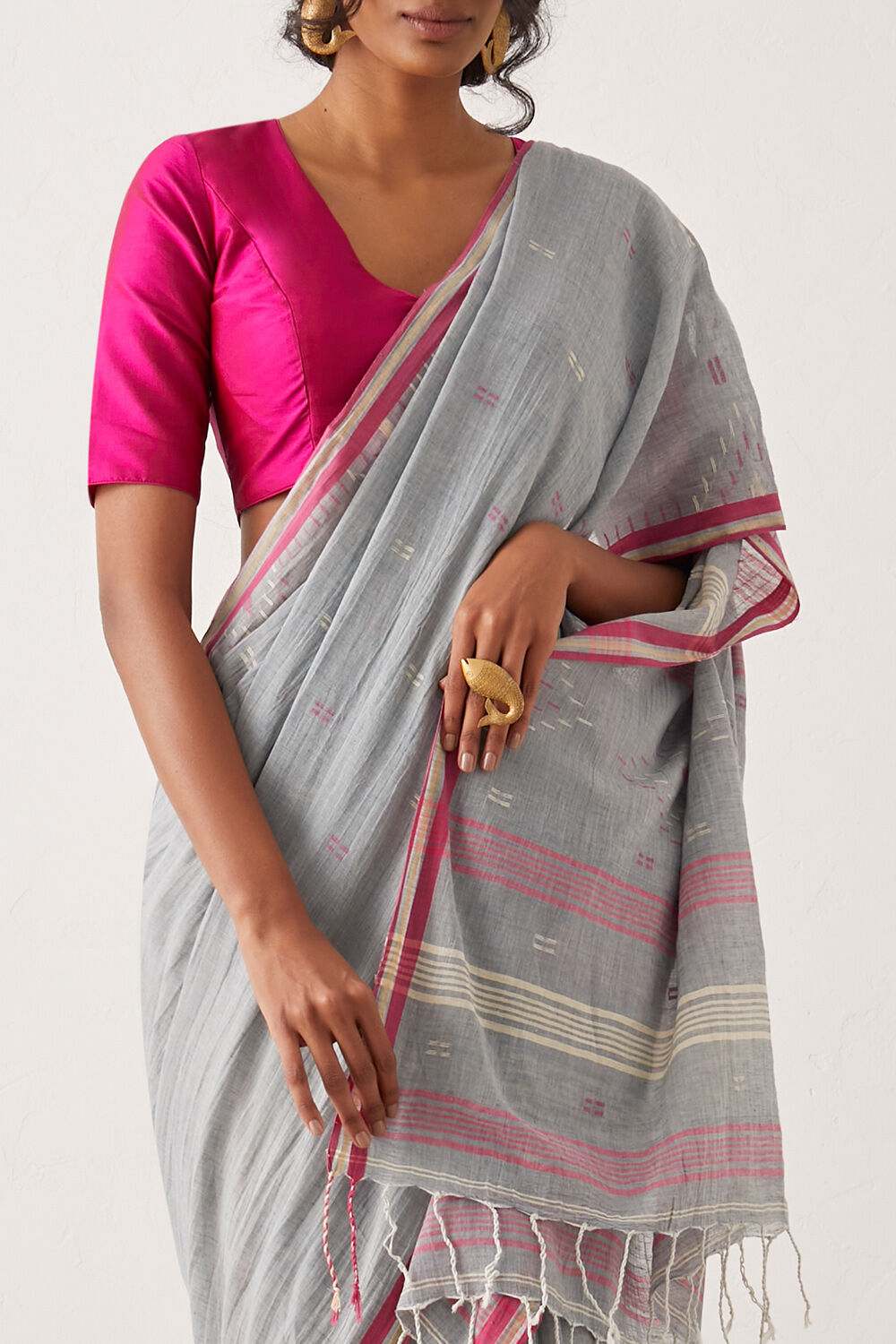 Green Pure Cotton Jamdani Saree image number null
