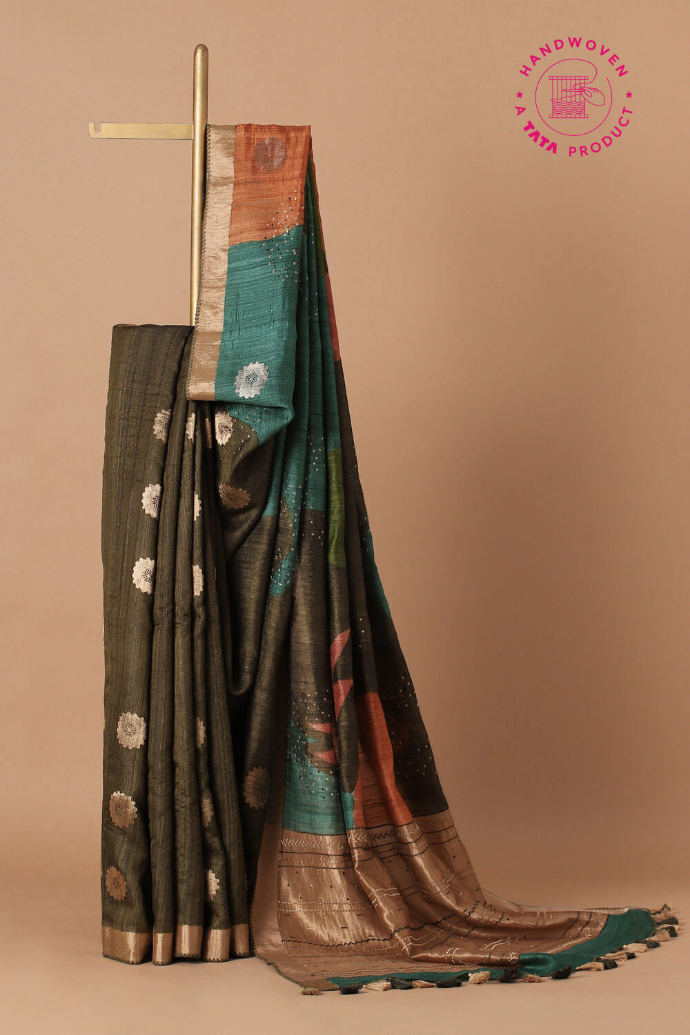 Brown Pure Silk Tussar Printed Saree image number null