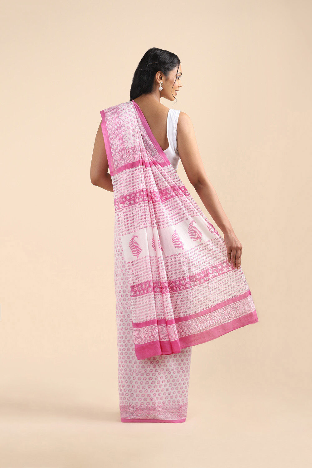 Off Pure White Cotton Sanganeri Printed image number null