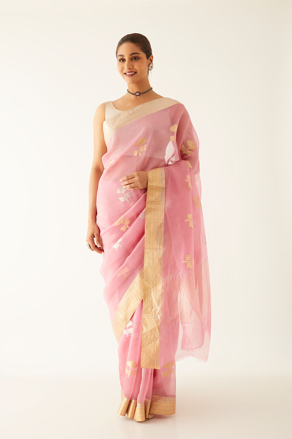 Light Pink Pure Organza Banarasi Saree image number null