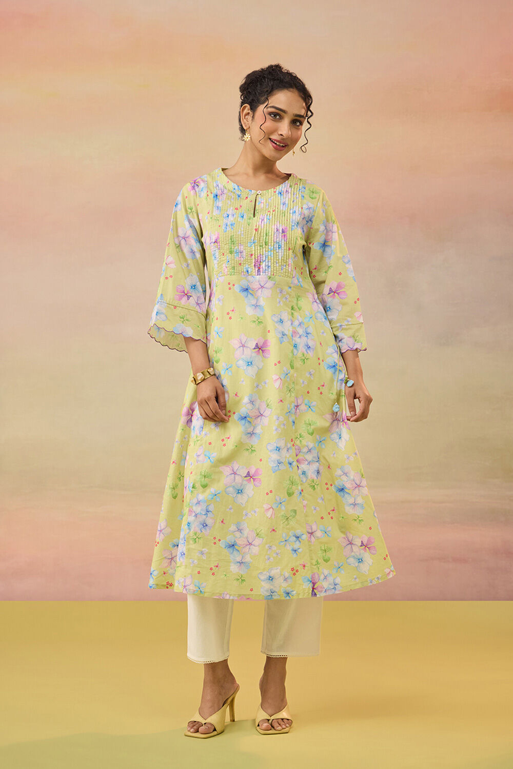 Green Printed Pure Cotton Kurta image number null