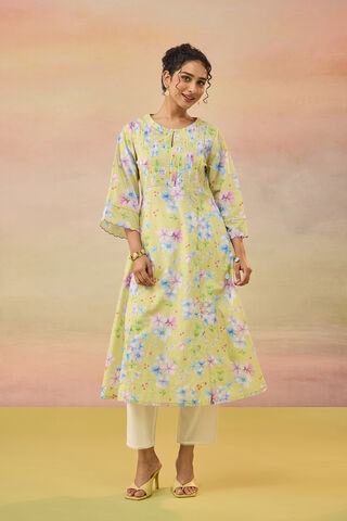 Green Printed Pure Cotton Kurta image number