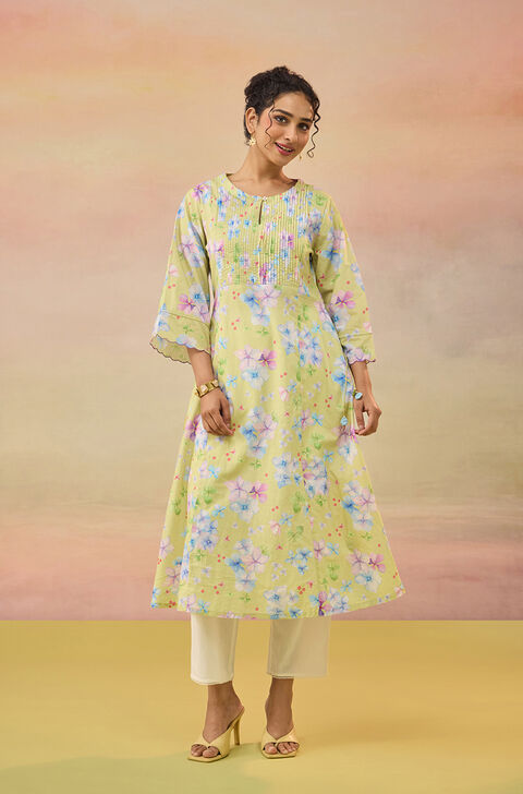 Green Printed Pure Cotton Kurta