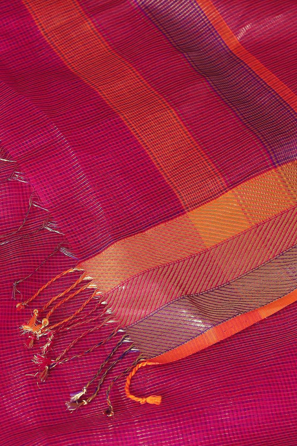 Dark Pink Pure Cotton Tissue Maheswari Saree image number null