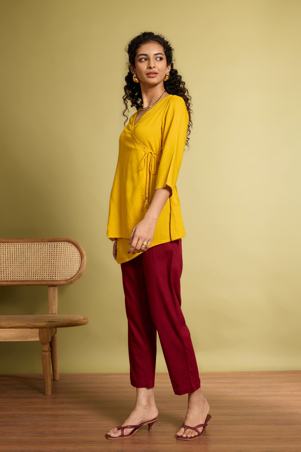 Yellow Viscose Embroidered Short Top image number null