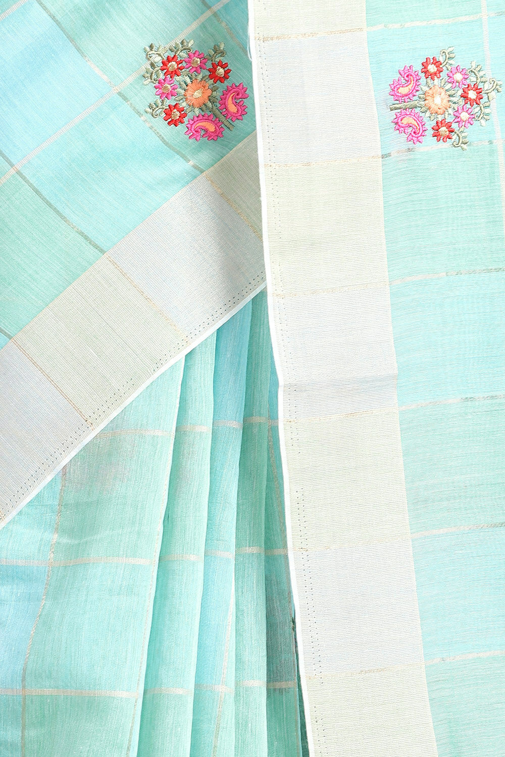 Blue Pure Embroidered Saree image number null