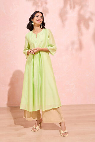 Light Green Pure Silk Cotton Chikankari Kurta
