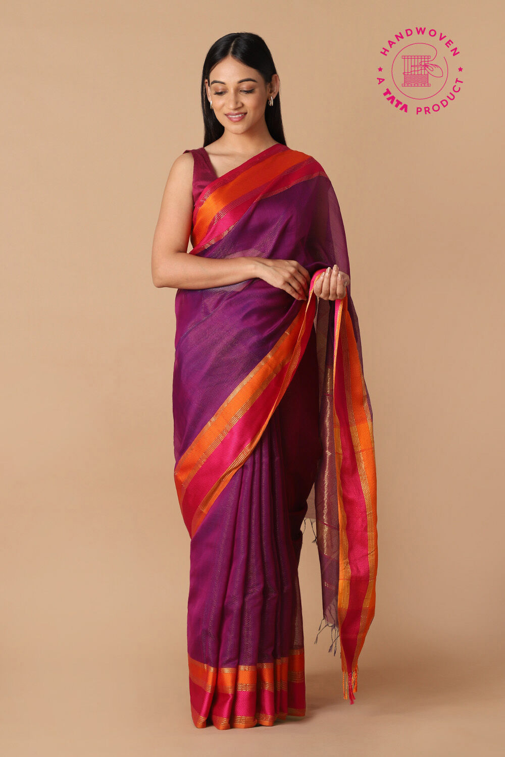 Purple Pure Silk Cotton Maheswari Saree image number null