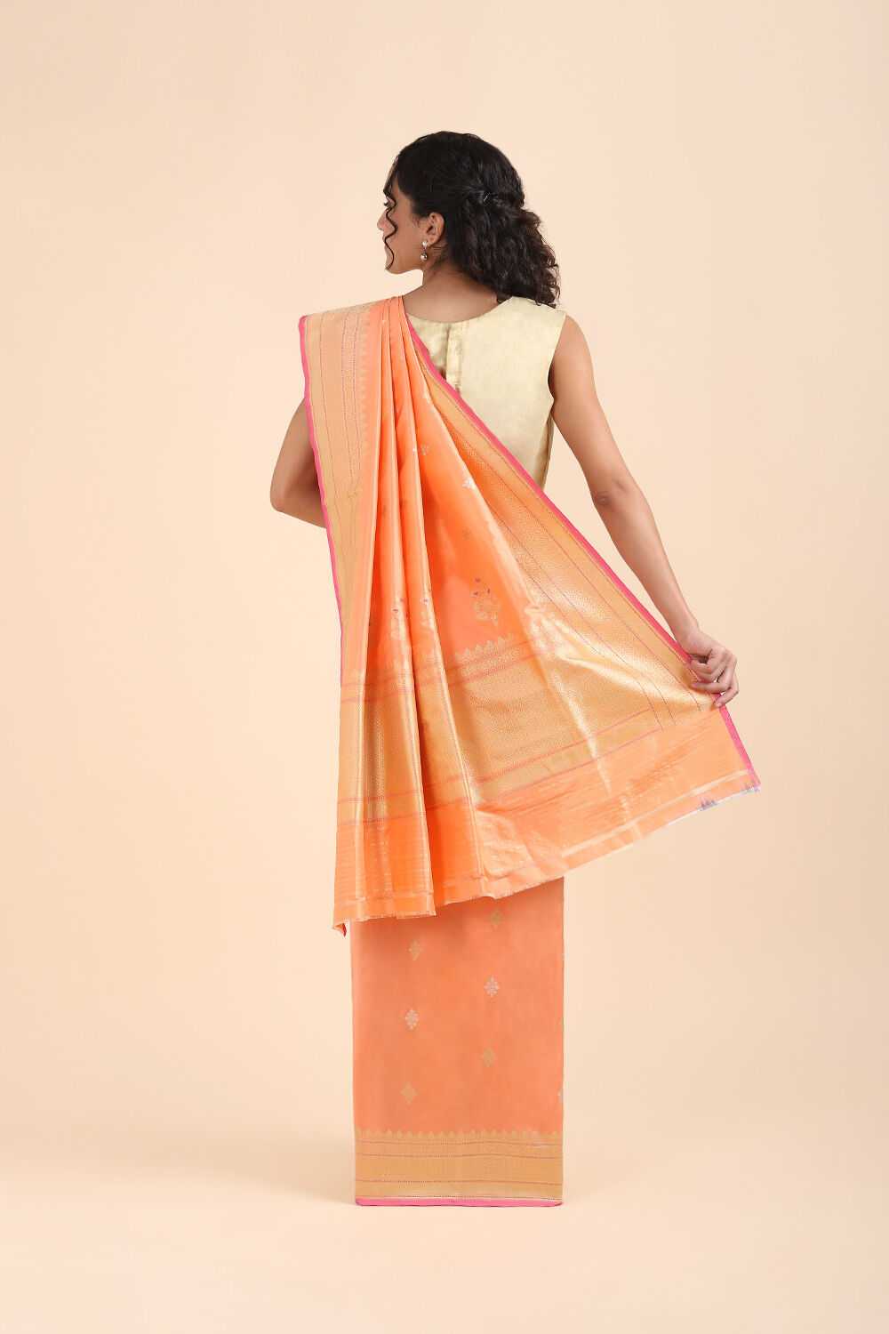 Light Orange Pure Silk Banarasi Saree image number null