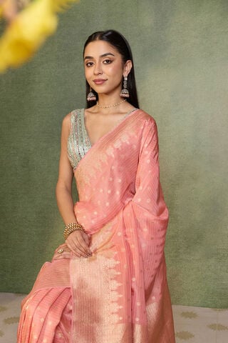 Pink   Woven Viscose Tissue Saree image number