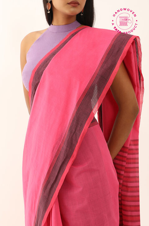 Pink Pure Cotton Woven Mangalgiri Saree