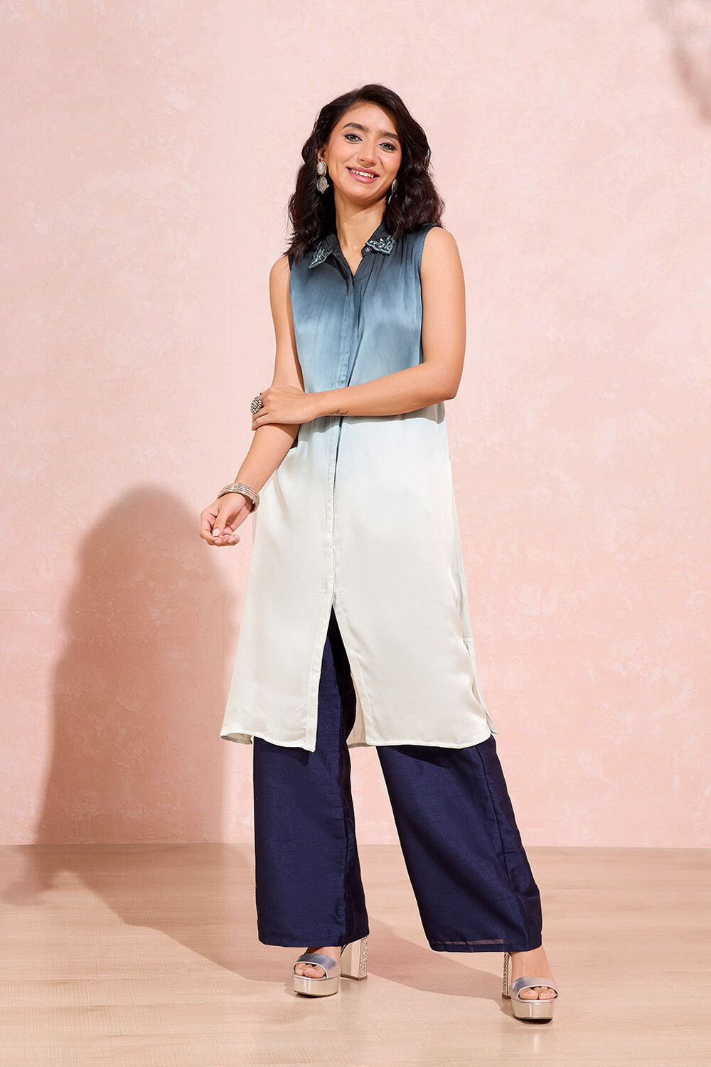 Light Blue Viscose Embroidered Kurta image number null