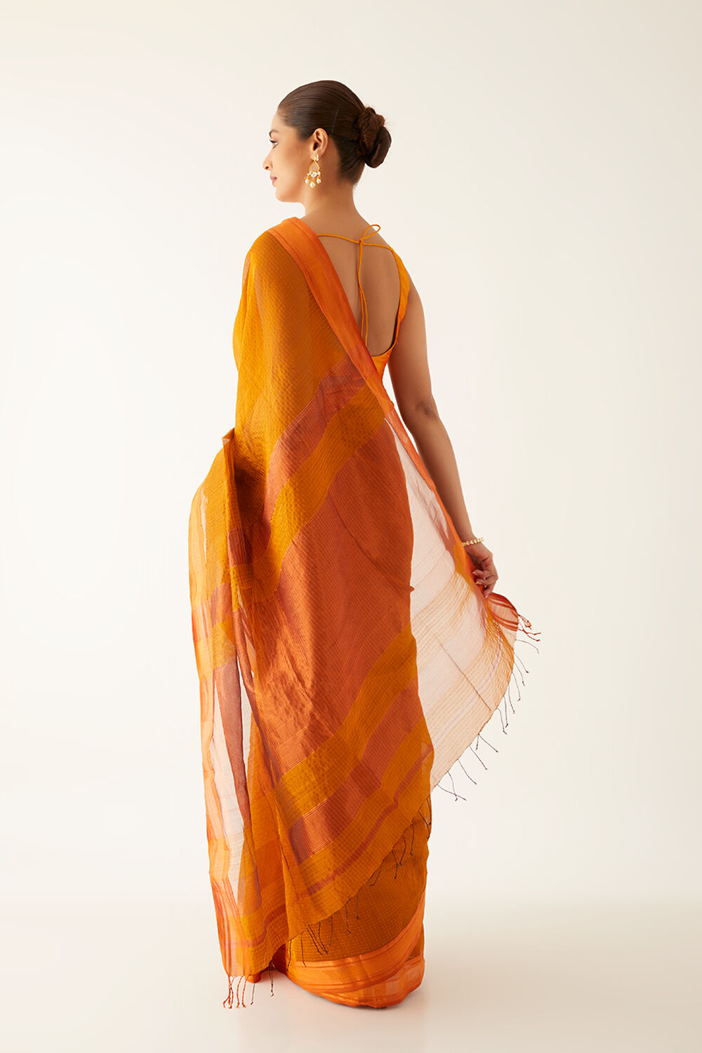 Dark Yellow Pure Silk Cotton Maheshwari Saree image number null