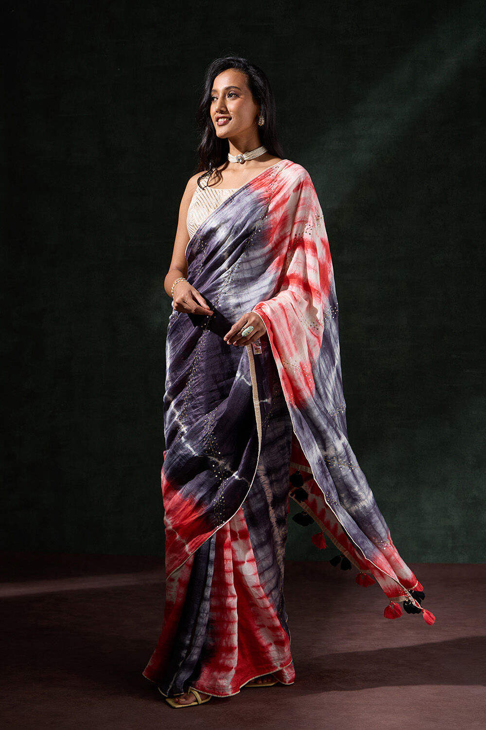 Multicolored Murshidabad Silk Tie and Dye Shibori Saree image number null