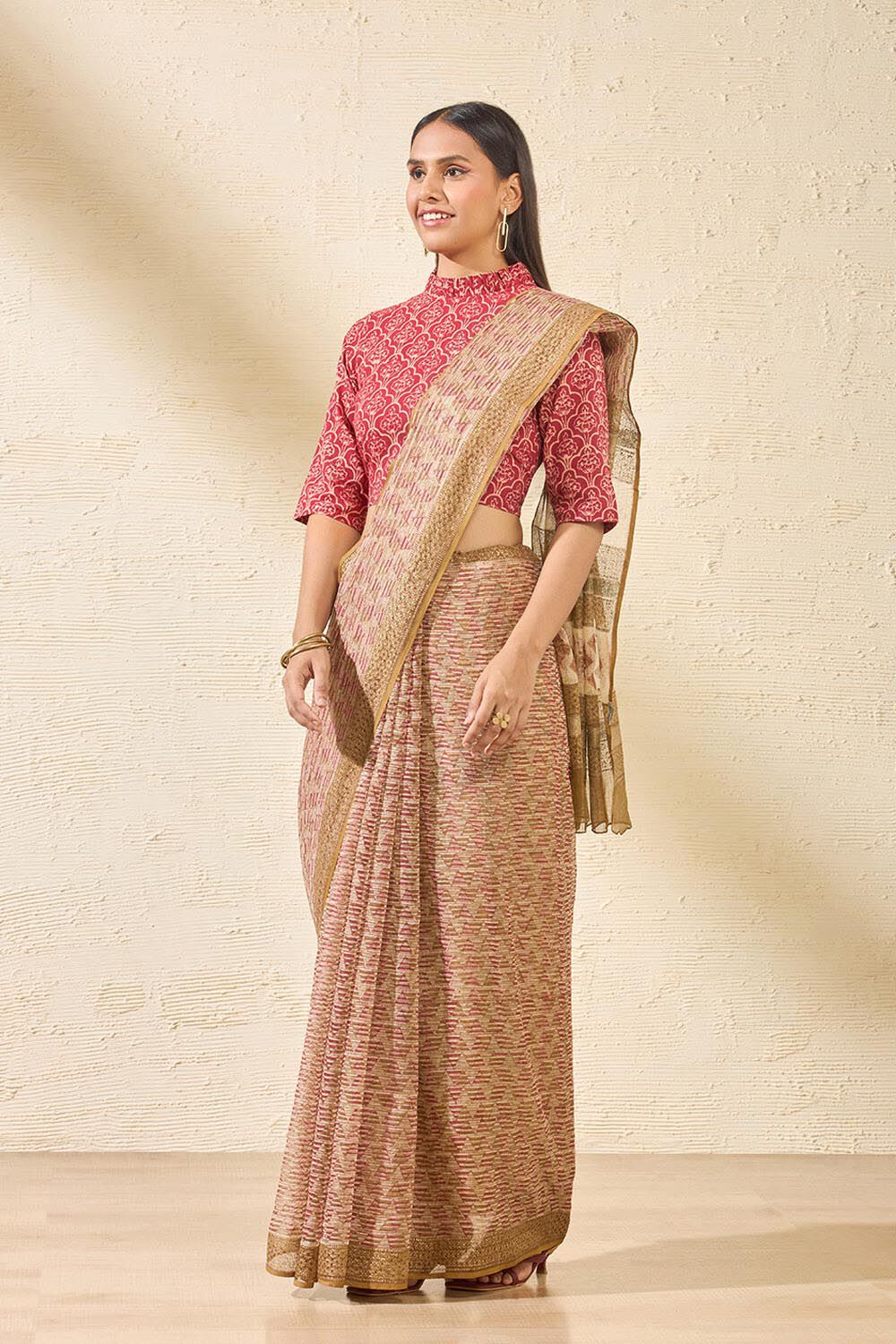 Brown Bagru Block Printed Pure Cotton Kota Saree image number null