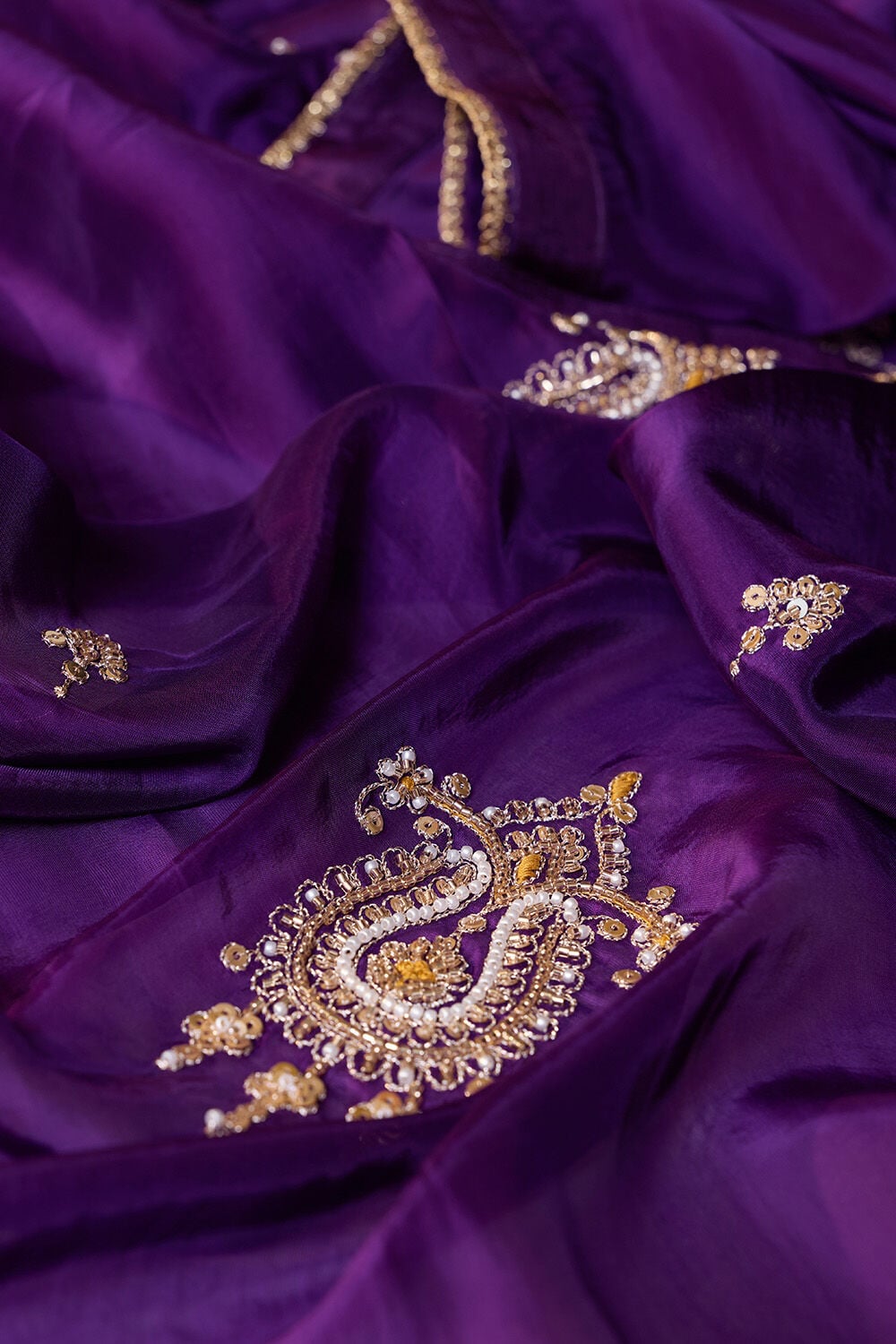 Dark Violet Embroidered Pure Viscose Saree image number null