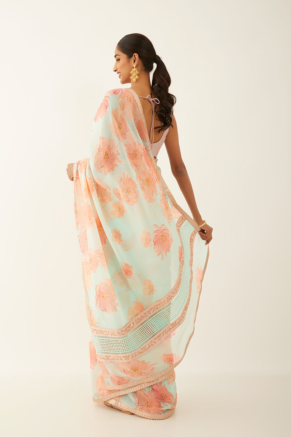 Light Blue Viscose Organza Digital Printed Saree image number null
