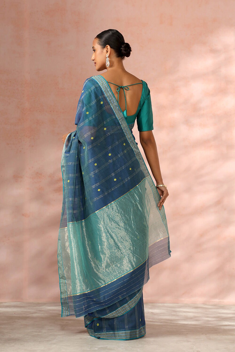 Dark Blue Chanderi Pure Silk Cotton Woven Saree image number null