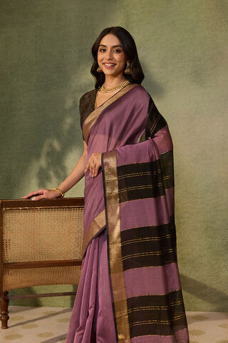 Light Violet Woven Pure Silk Cotton Maheshwari Saree image number
