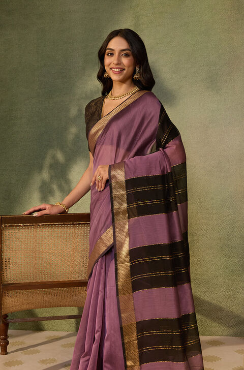 Light Violet Woven Pure Silk Cotton Maheshwari Saree