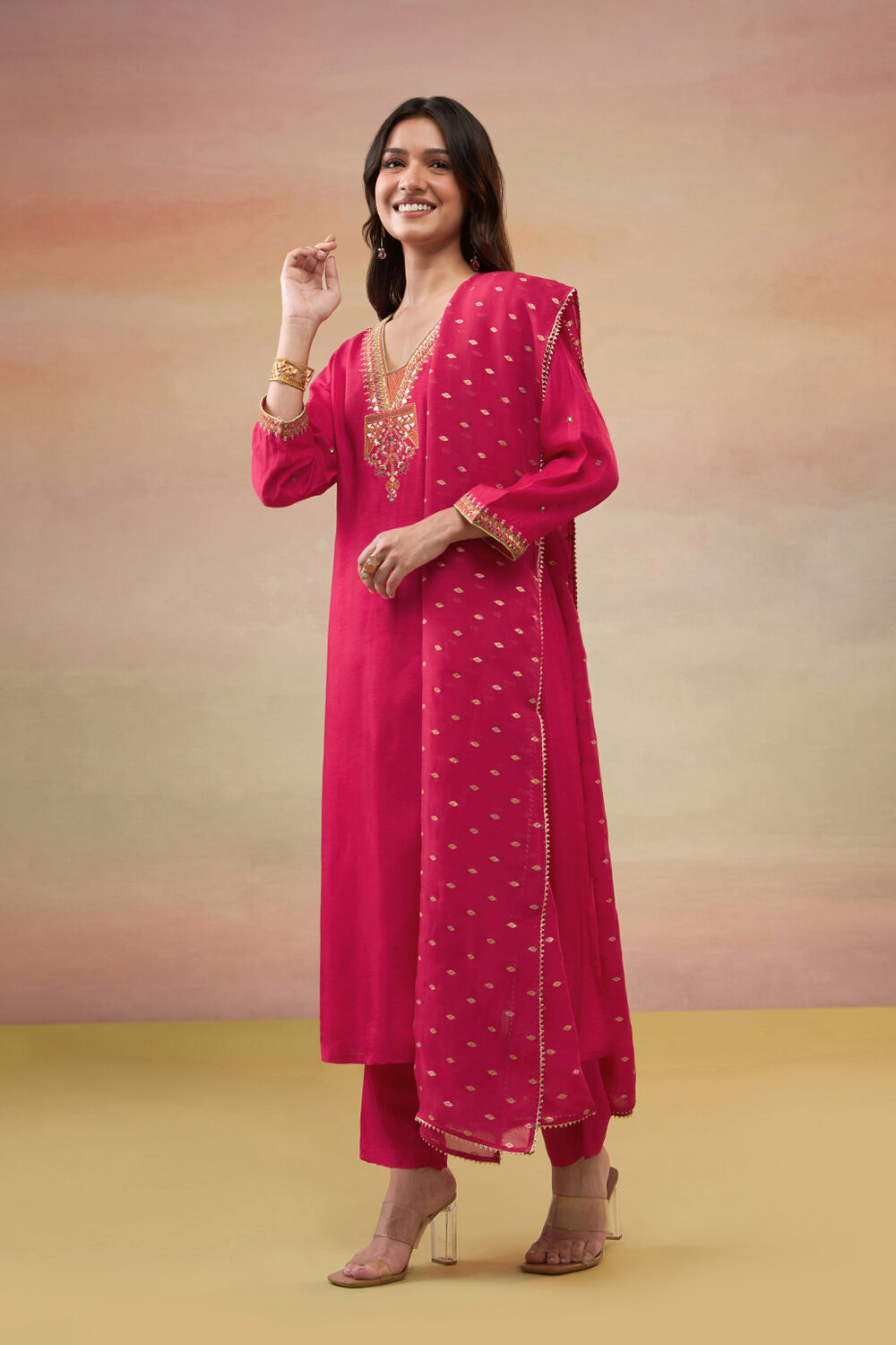 Pink Pure Viscose Embroidered Kurta Set image number null