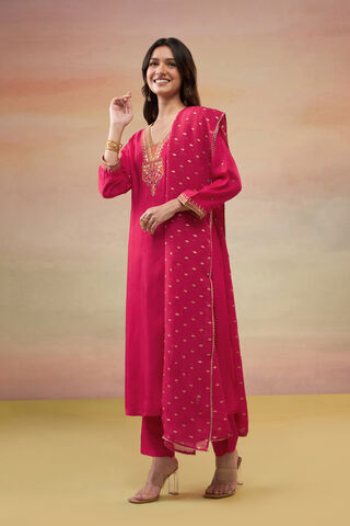 Pink Pure Viscose Embroidered Kurta Set thumbnail image number null
