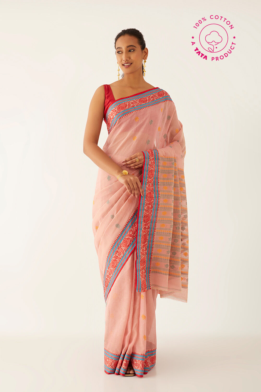 Pink Pure Cotton Jamdani Bengali Saree image number null