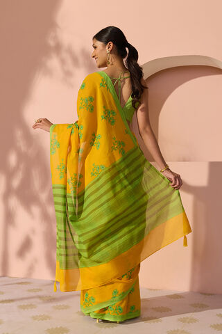 Yellow Bengal Screen Printed Pure Cotton Mulmul Saree thumbnail image number null