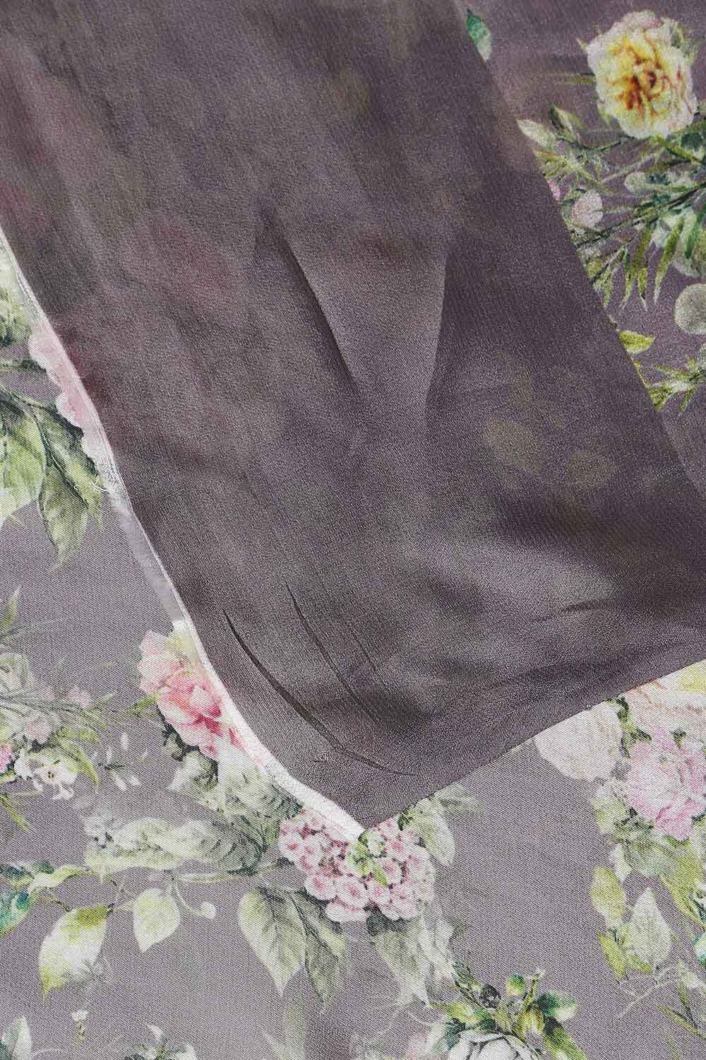 Grey Viscose Crepe Digital Printed Saree image number null