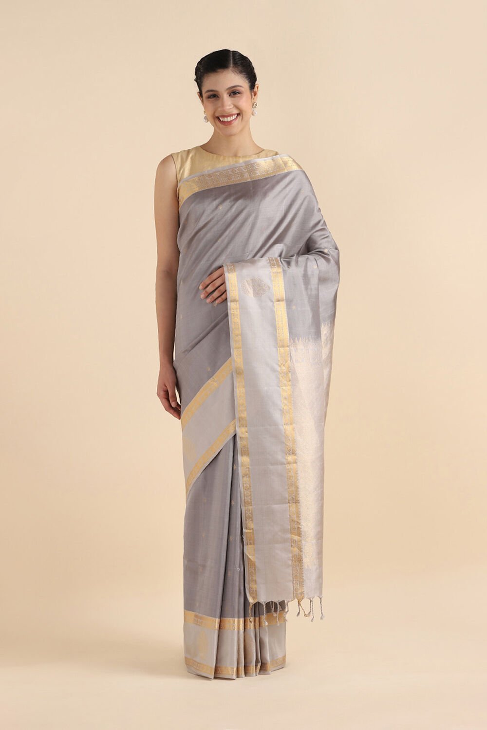 Grey Pure Soft Silk Saree image number null