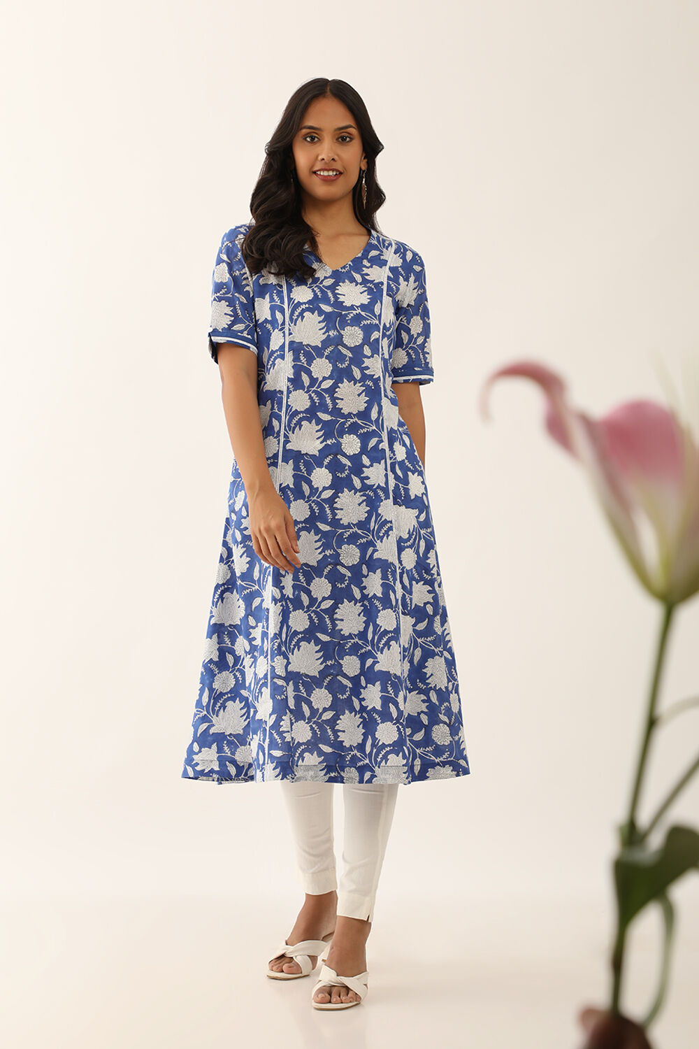 Blue Pure Cotton Sanganeri Block Printed Kurta image number null