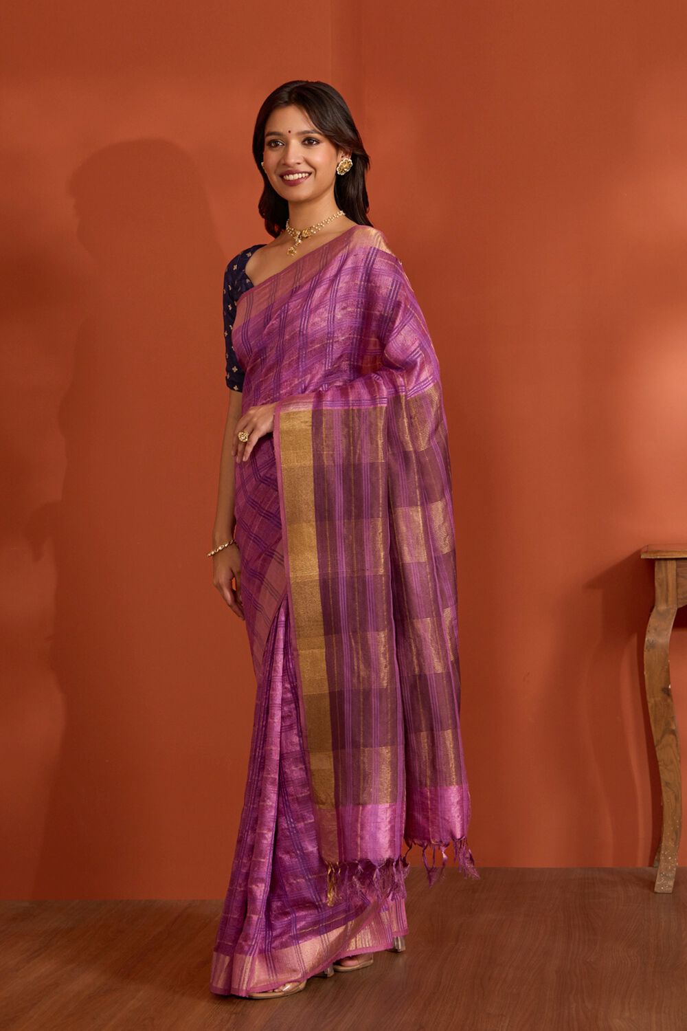 Purple Pure Tussar Silk Bhagalpur Woven Saree image number null