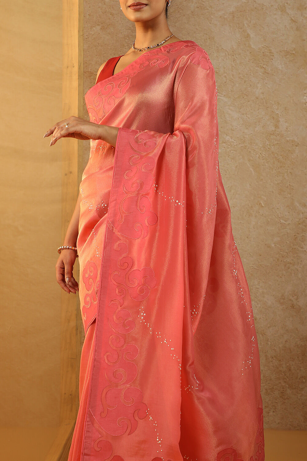 Pink Viscose Tissue Applique Saree image number null
