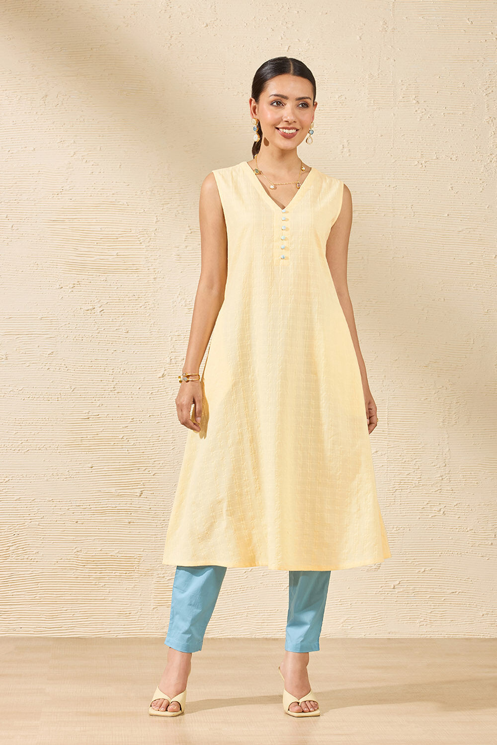 Light Blue Pure Cotton Marble Printed Kurta Set image number null