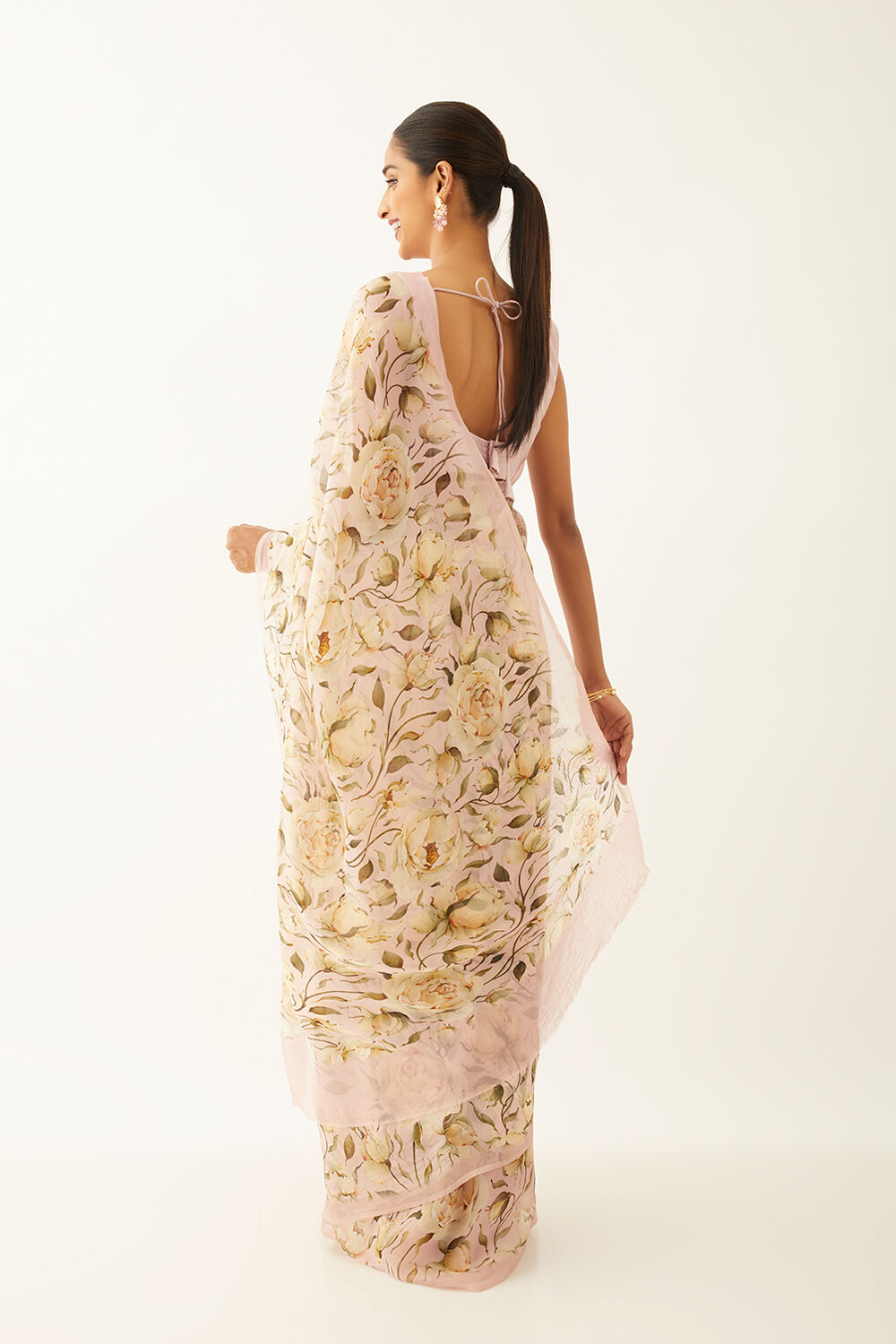 Light Pink Viscose Organza Digital Printed Saree image number null
