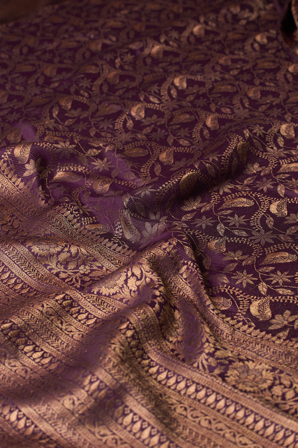 Violet Woven Pure Silk Crepe Saree image number null