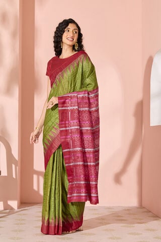 Dark Green Ikat Pure Tussar Silk Gopalpur Saree thumbnail image number null