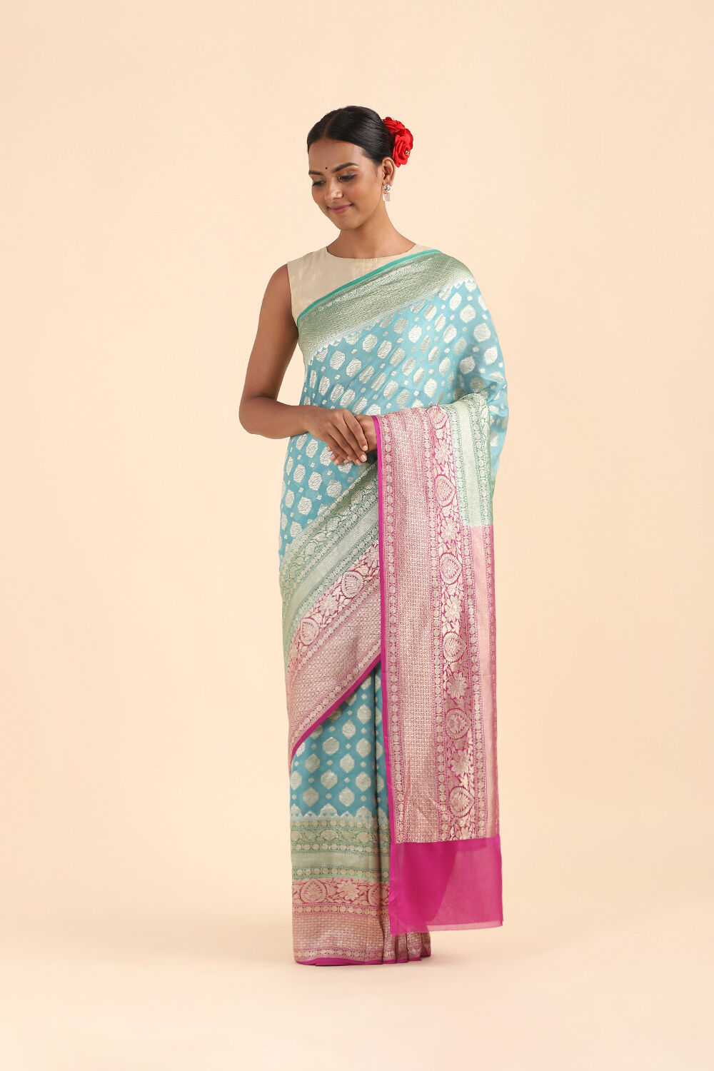 Light Pure Blue Georgette Banarasi Saree image number null