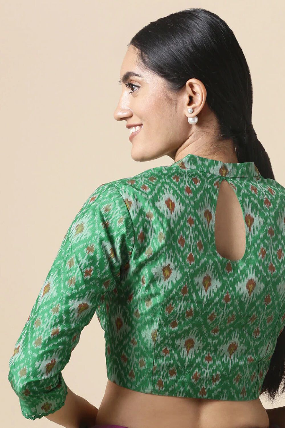 Green Silk Cotton Ikat Blouse image number null