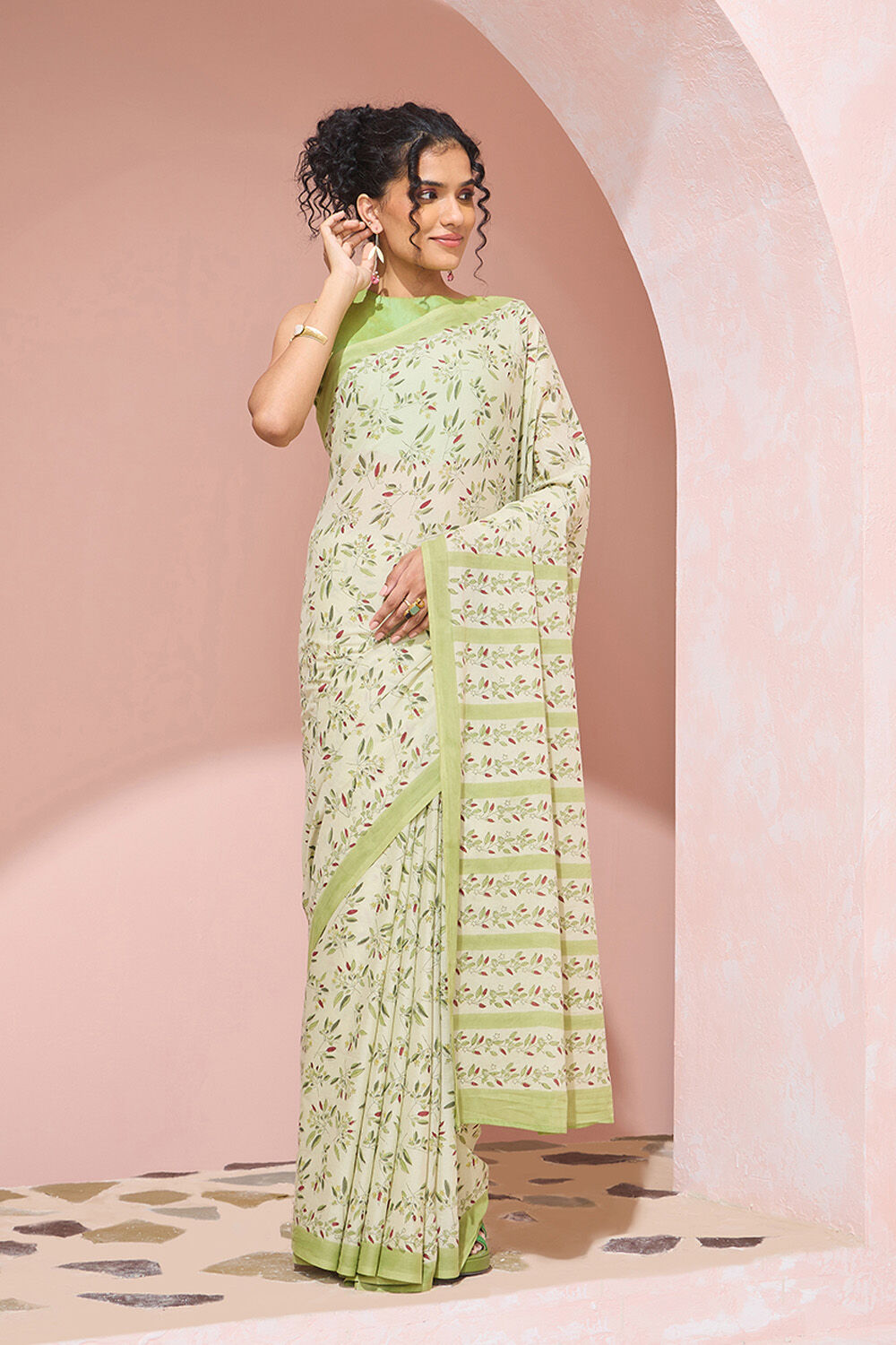 Light Green Rajasthan Pure Cotton Printed Sanganeri Saree image number null