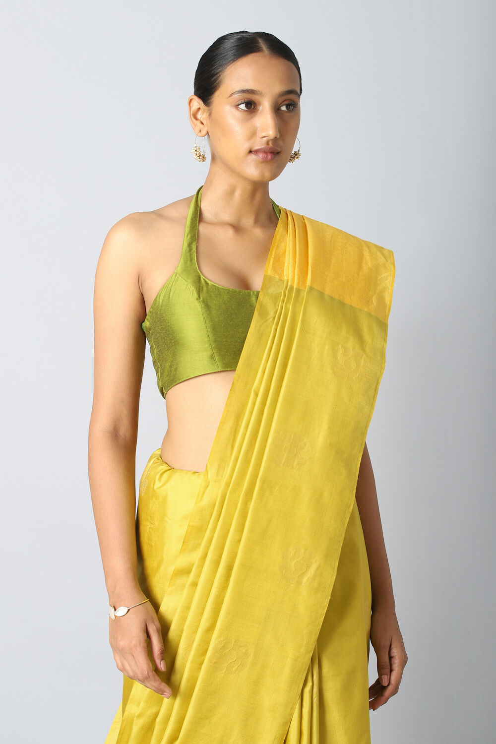 Light Green Pure Silk Tencel South Saree image number null