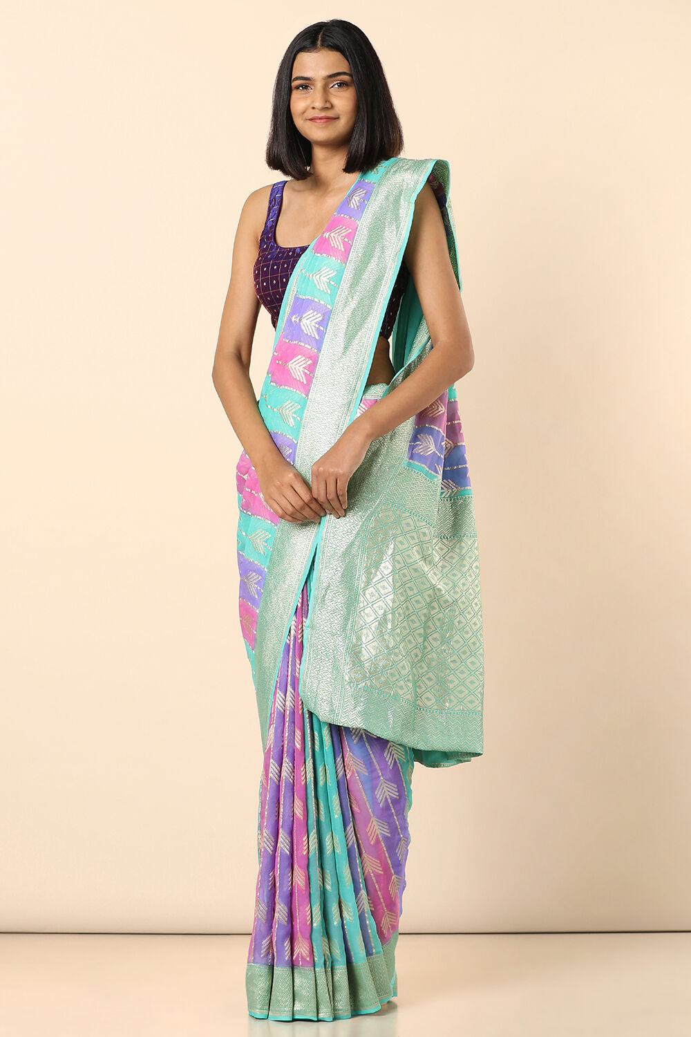 Multicolored Pure Georgette Banarasi Saree image number null