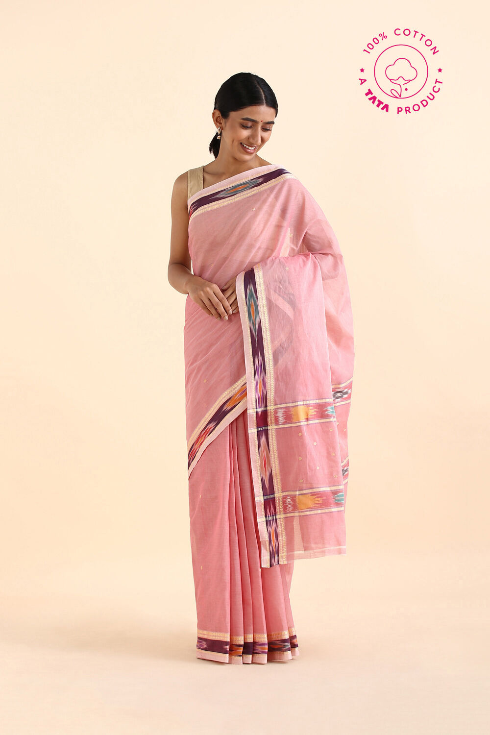 Light Pure Pink Cotton Pochampalli Ikat image number null