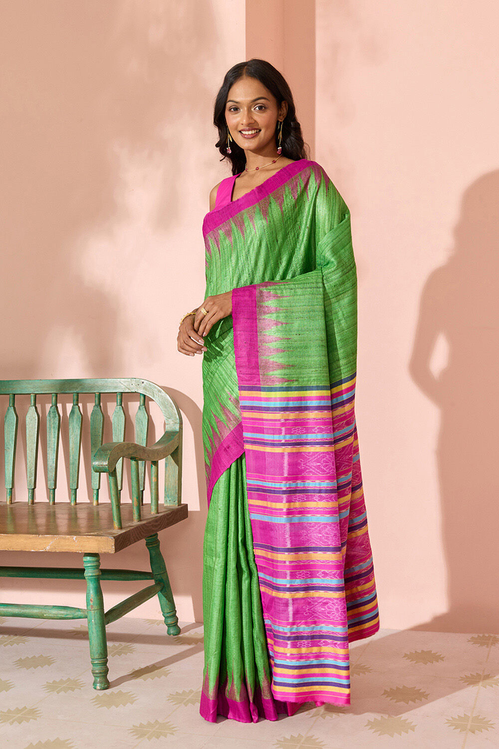 Green Ikat Pure Tussar Silk Gopalpur Saree image number null
