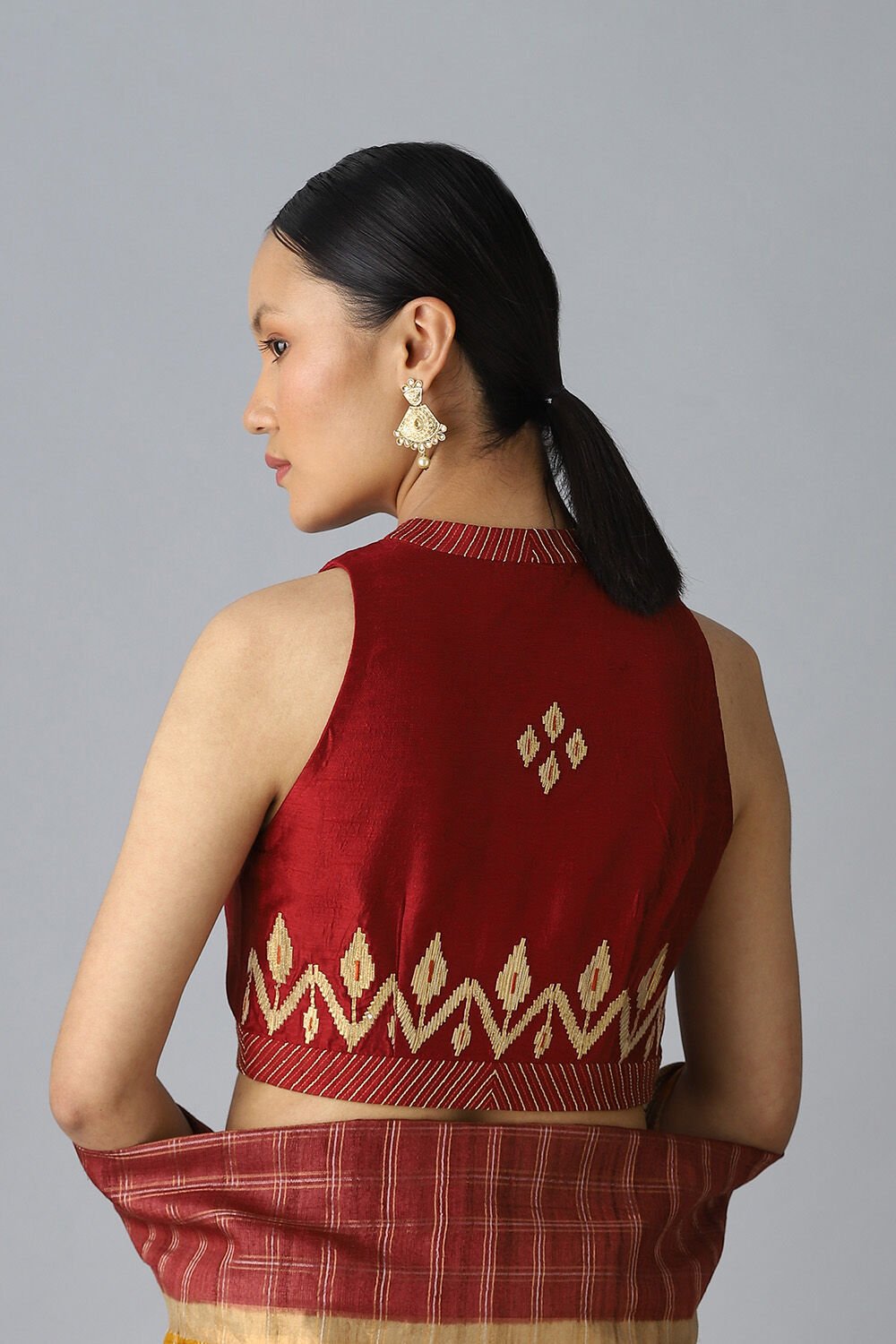 Dark Red Viscose Embroidered Blouse image number null